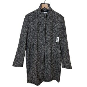 NWT Old Navy Coat Womens XL Black Tweed Stand Collar Full Zip Long Overcoat